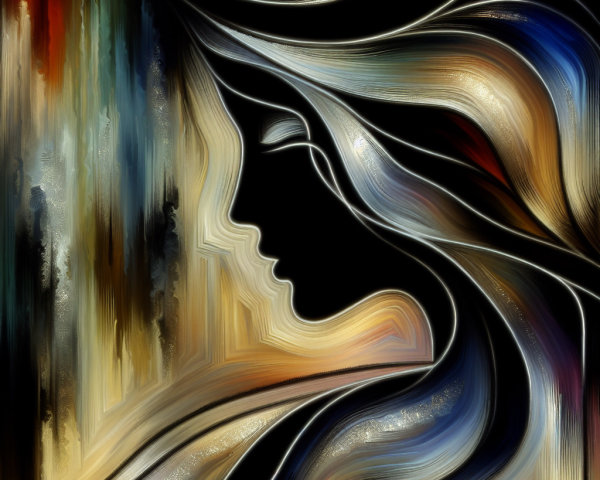 Abstract Female Profile with Fluid Lines and Colors
