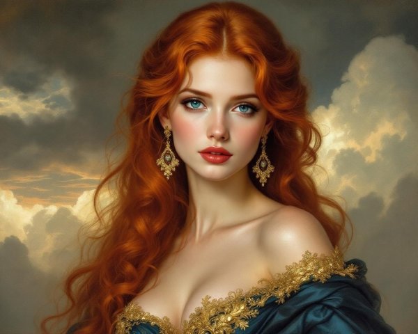 Portrait of a woman with red hair in blue gown