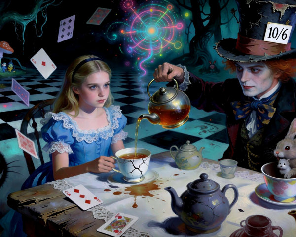 Tea Party Scene with Alice and the Mad Hatter