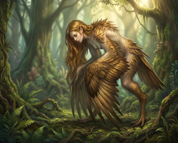 Detailed Digital Painting of a Harpy-Like Creature