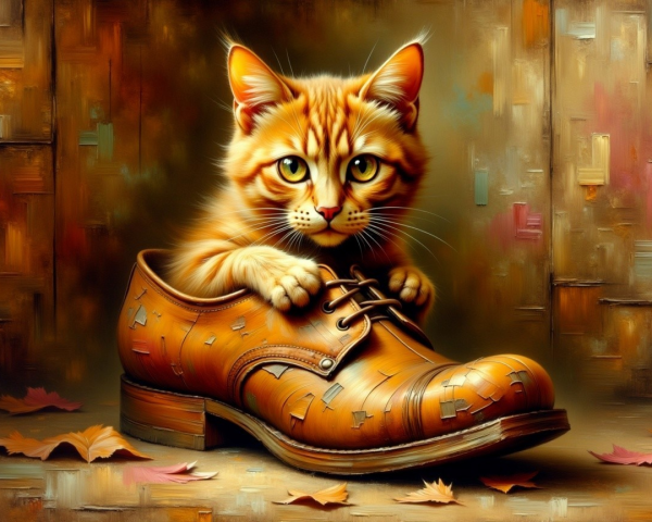 Orange Tabby Cat in Vintage Brown Dress Shoe