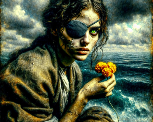 Haunting Figure of a Young Woman by a Turbulent Sea