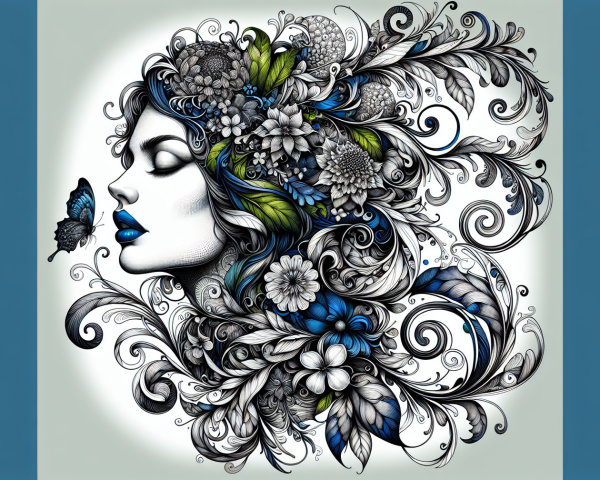 Intricate Illustration of Woman's Profile with Flowers
