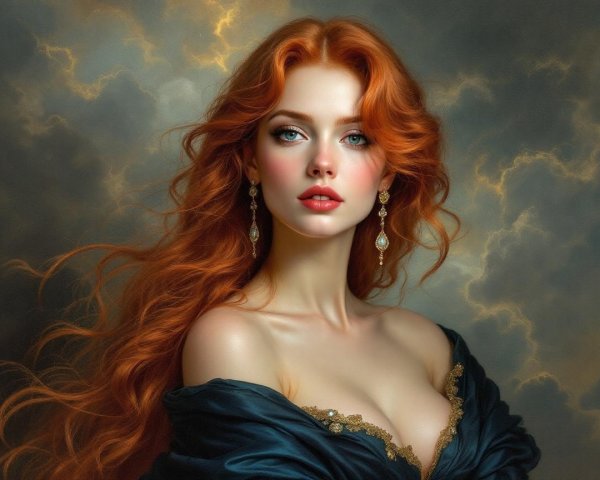 Portrait of a Young Woman with Fiery Red Hair