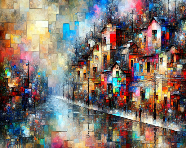 Abstract Colorful Townscape with Geometric Shapes