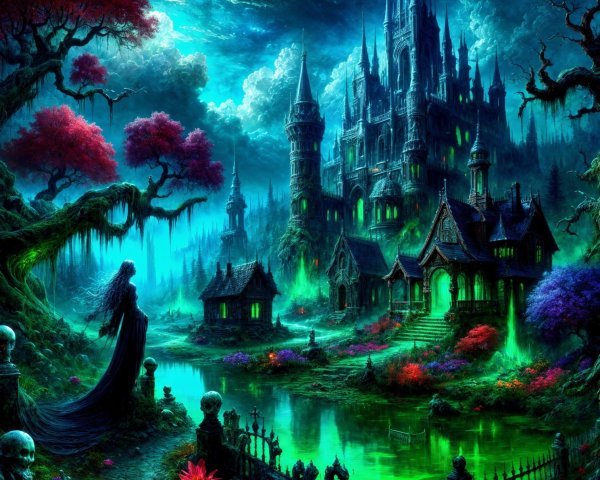 Mystical Night Landscape with Enchanted Forest and Castle