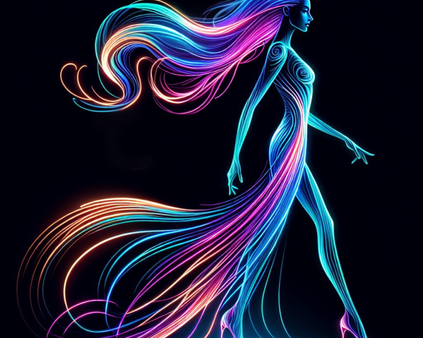 Ethereal Figure in Neon Outline with Luminescent Dress