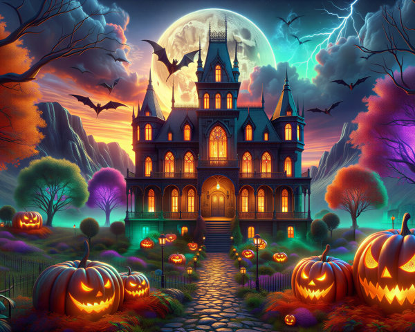 Haunted Mansion with Eerie Halloween Atmosphere