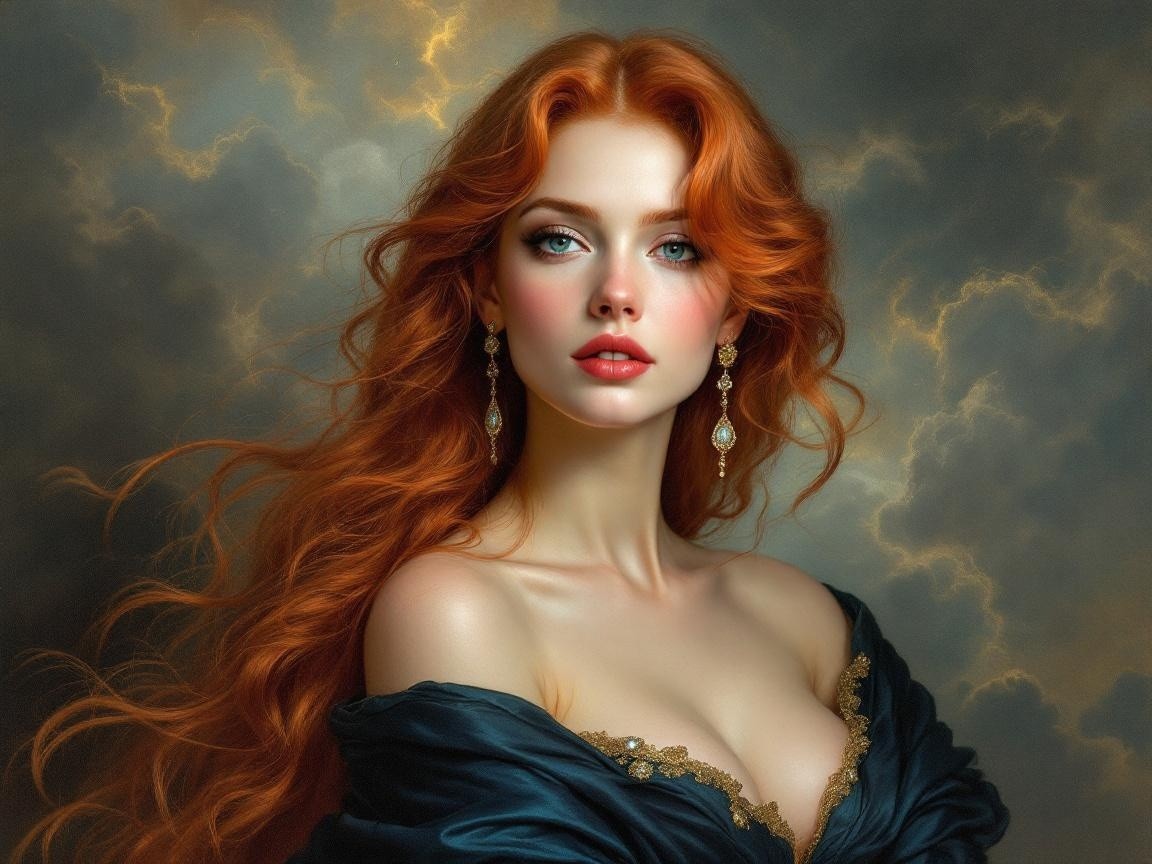 Portrait of a Young Woman with Fiery Red Hair