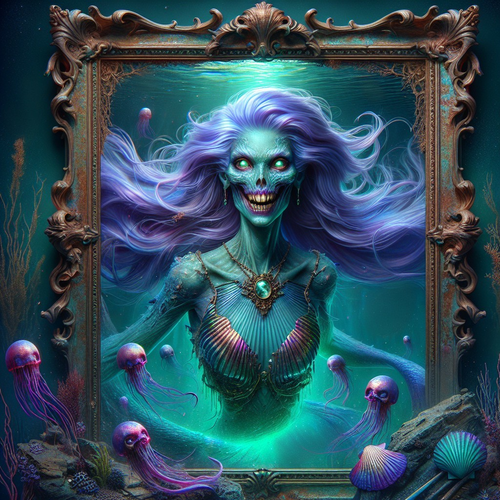 Mermaid in Submerged Frame with Ethereal Jellyfish