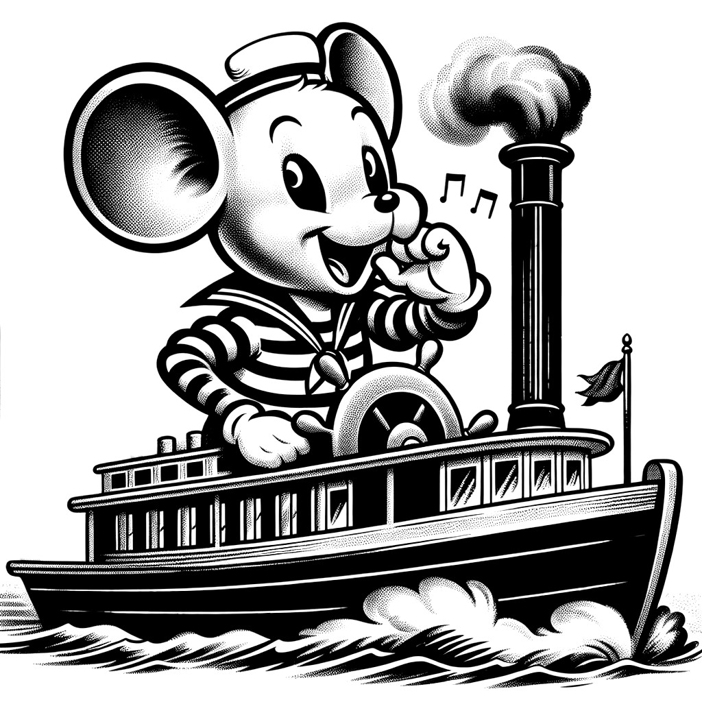 Cheerful Cartoon Mouse on Steamboat in Playful Scene