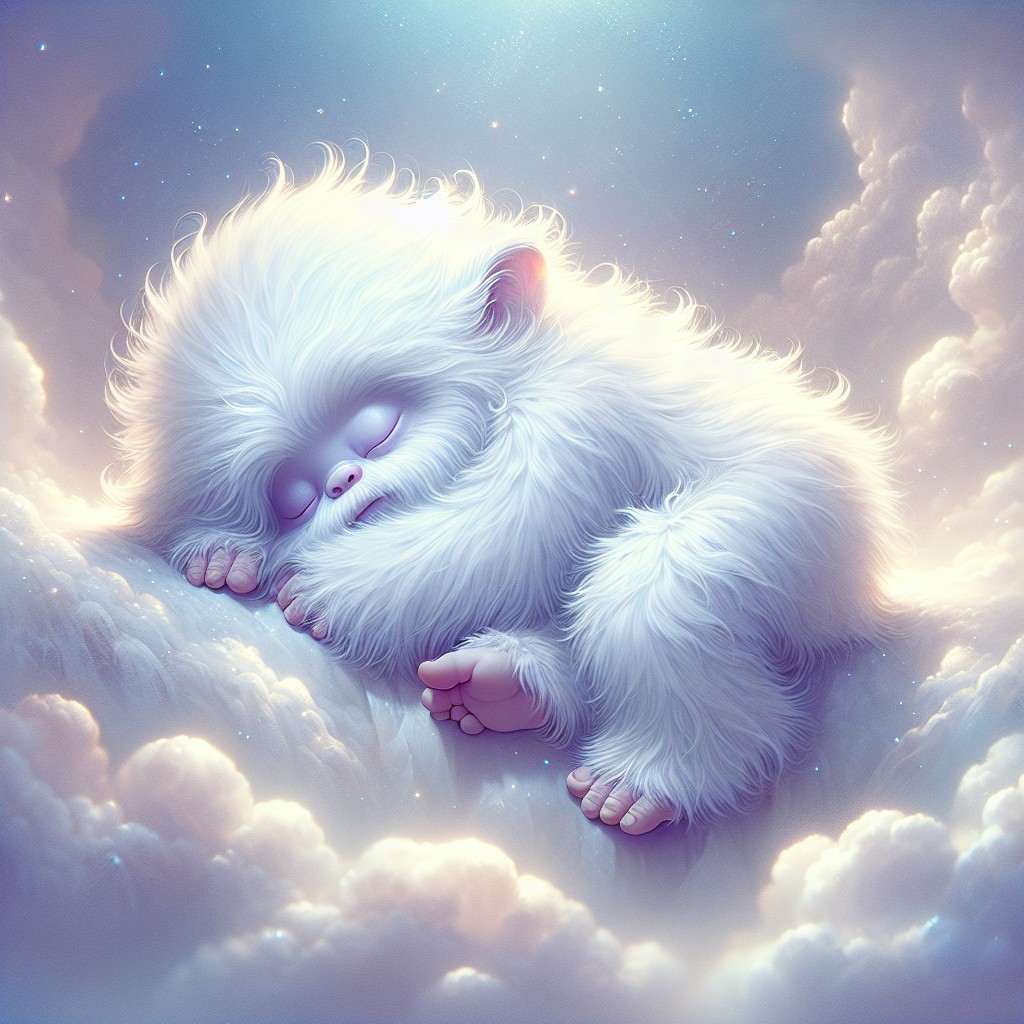 Fluffy Creature Sleeping in a Dreamlike Landscape
