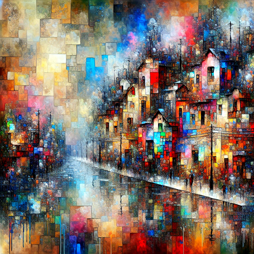 Abstract Colorful Townscape with Geometric Shapes