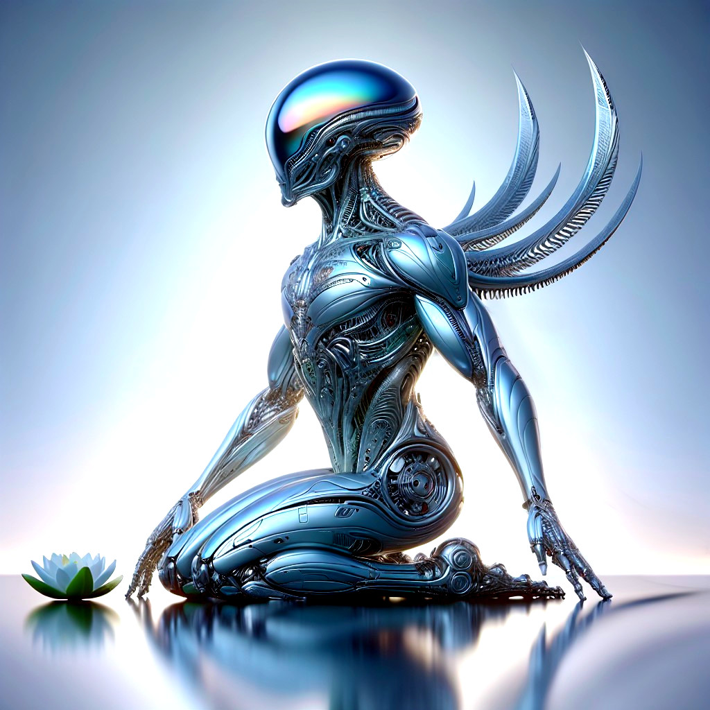 Futuristic Humanoid Figure with Wing-like Structures