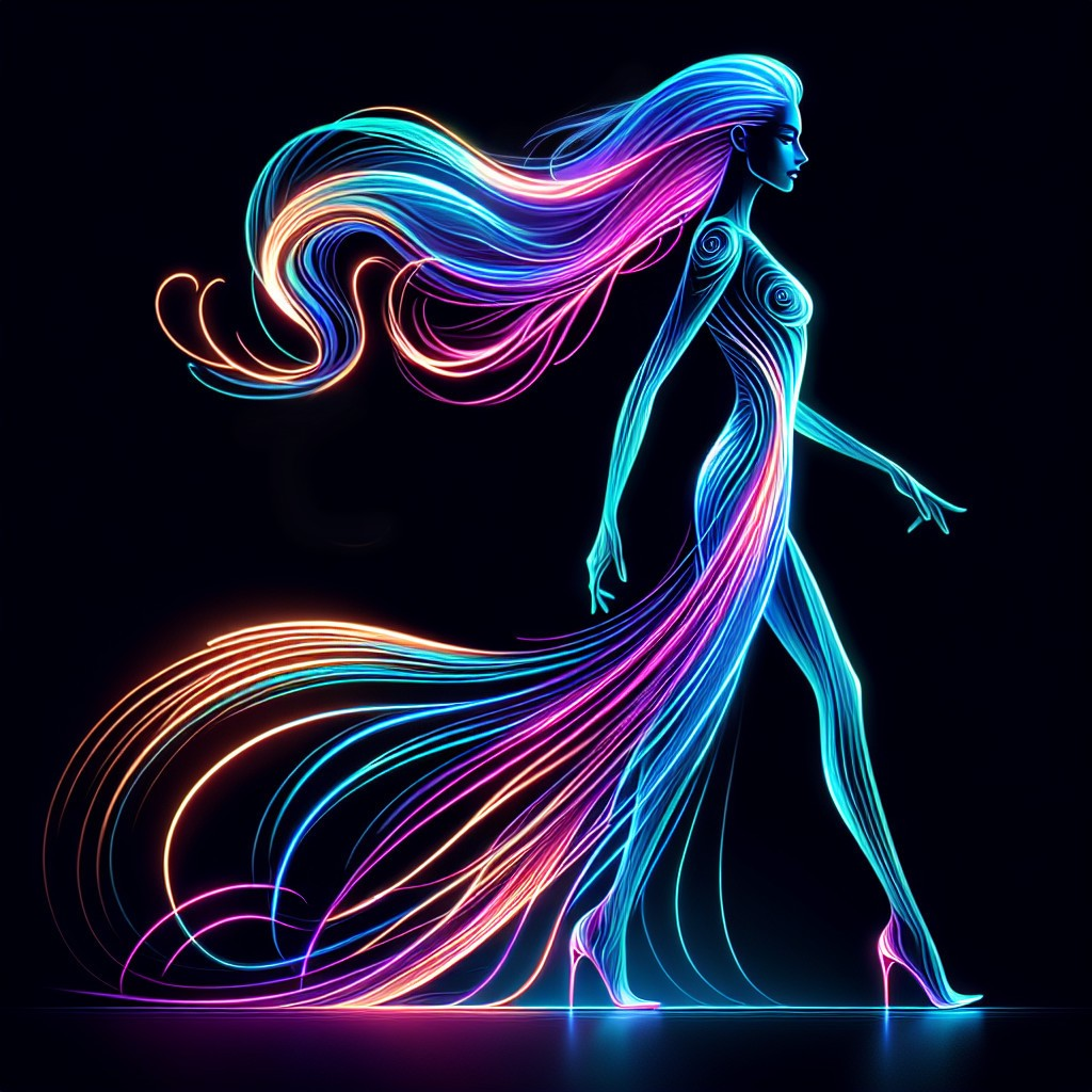 Ethereal Figure in Neon Outline with Luminescent Dress
