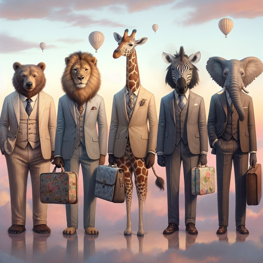 Anthropomorphized Animals in Suits with Balloons