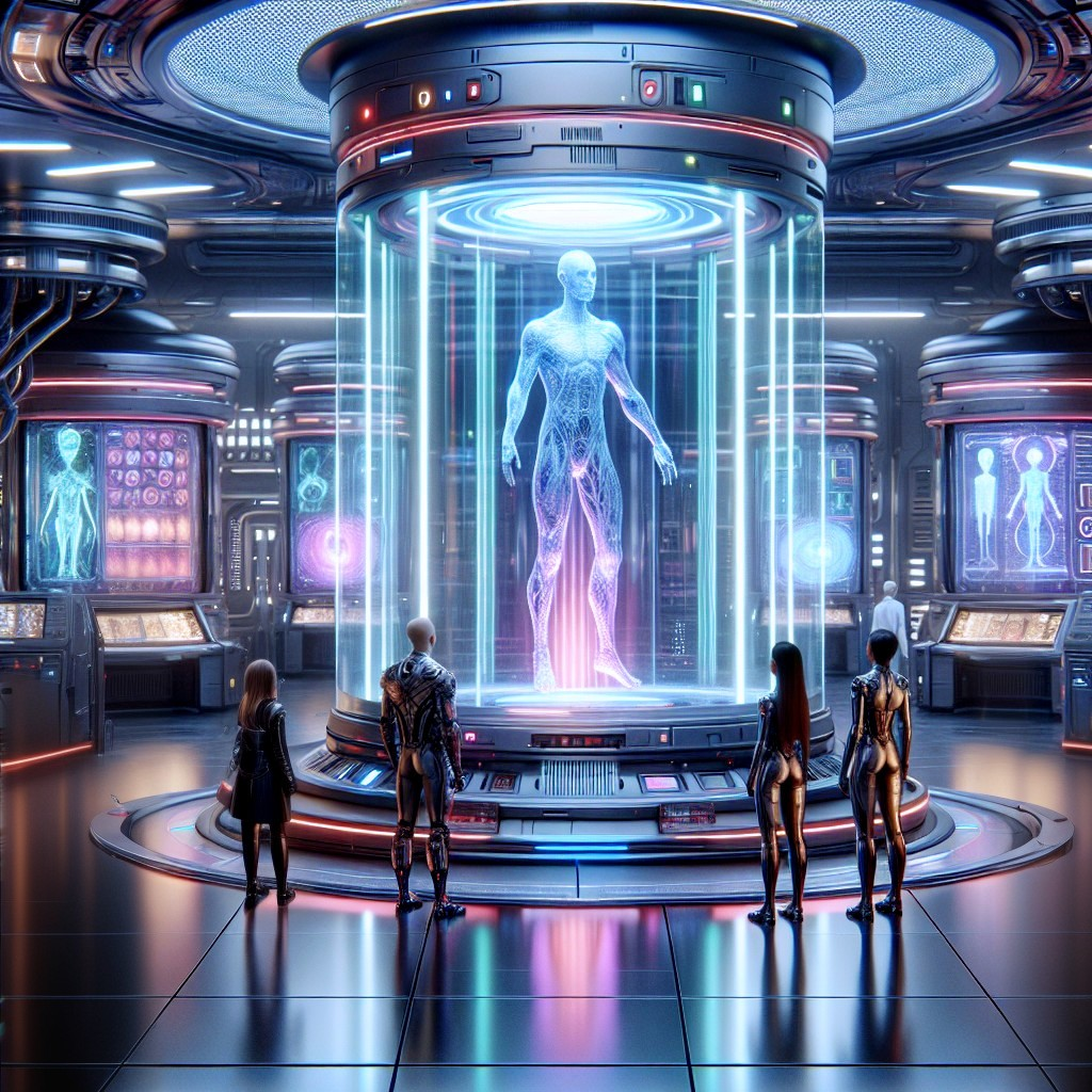 Futuristic Lab with Humanoid Figure and Advanced Technology