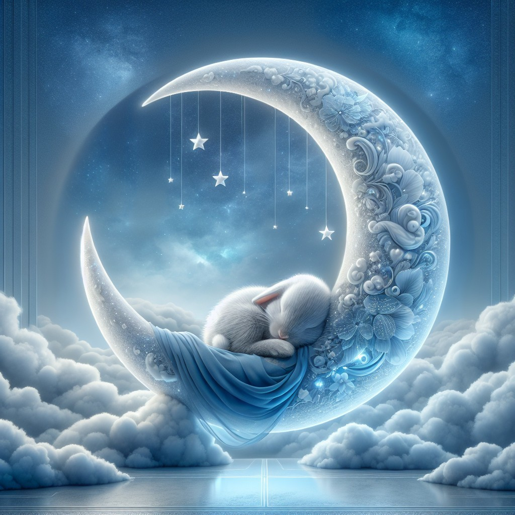 Serene Nighttime Scene with Sleeping Bunny on Moon