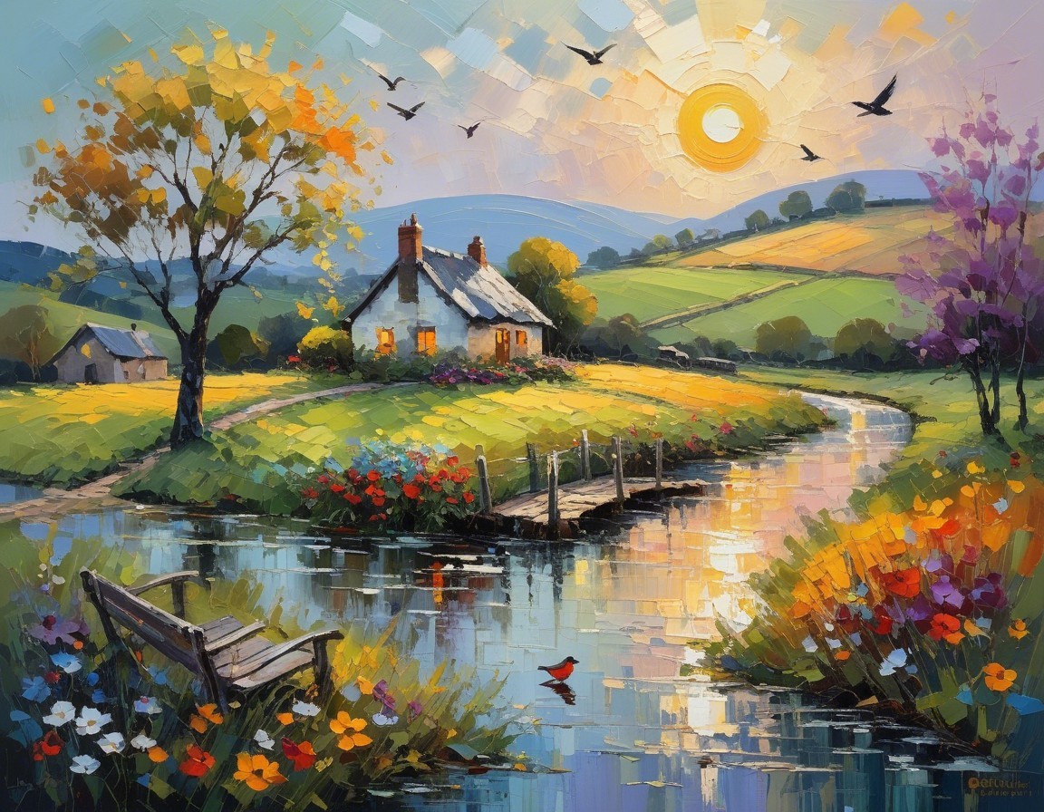 Cozy Cottage in Vibrant Autumn Landscape Scene