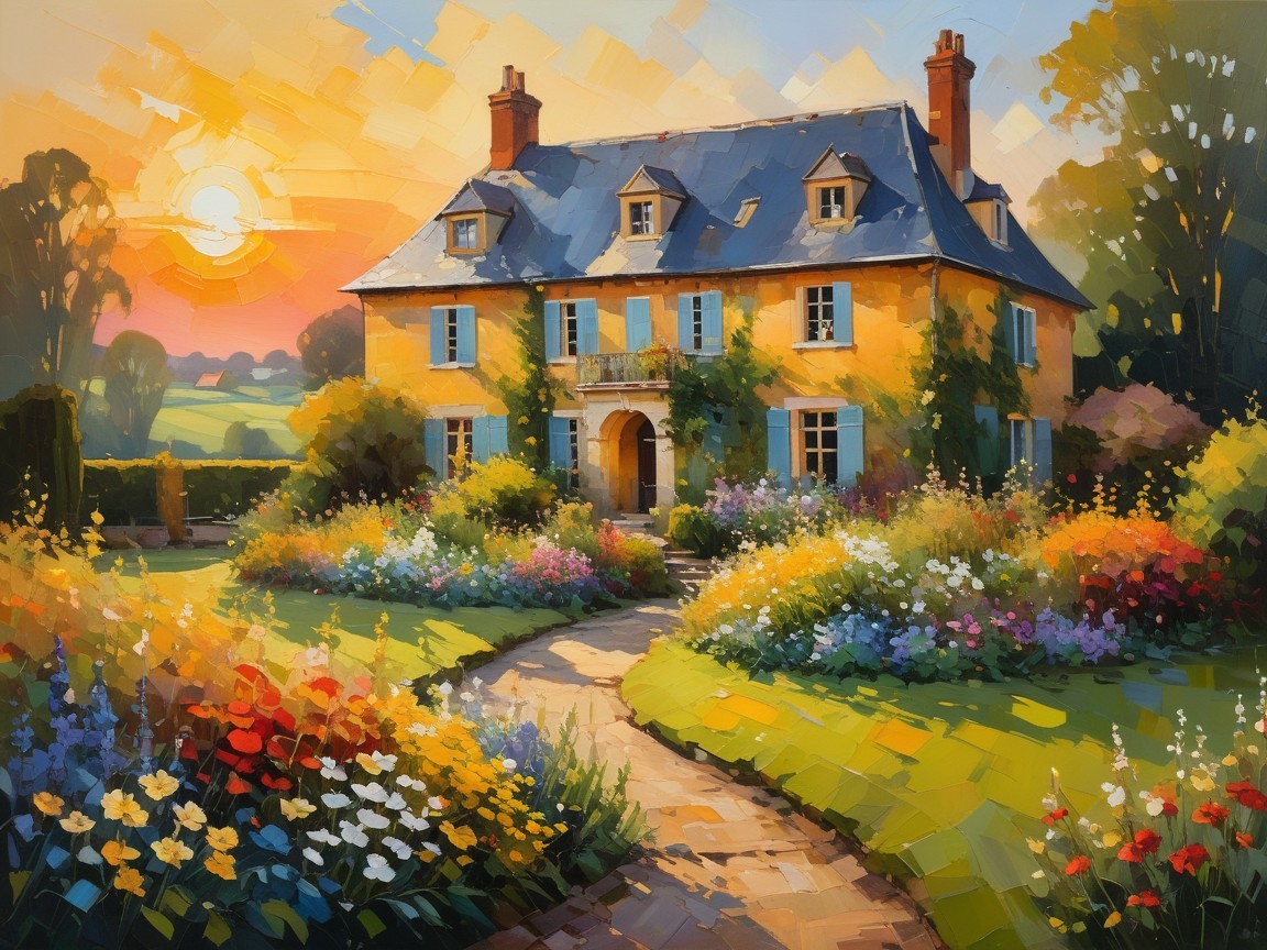 Charming Yellow House with Blue Roof and Garden