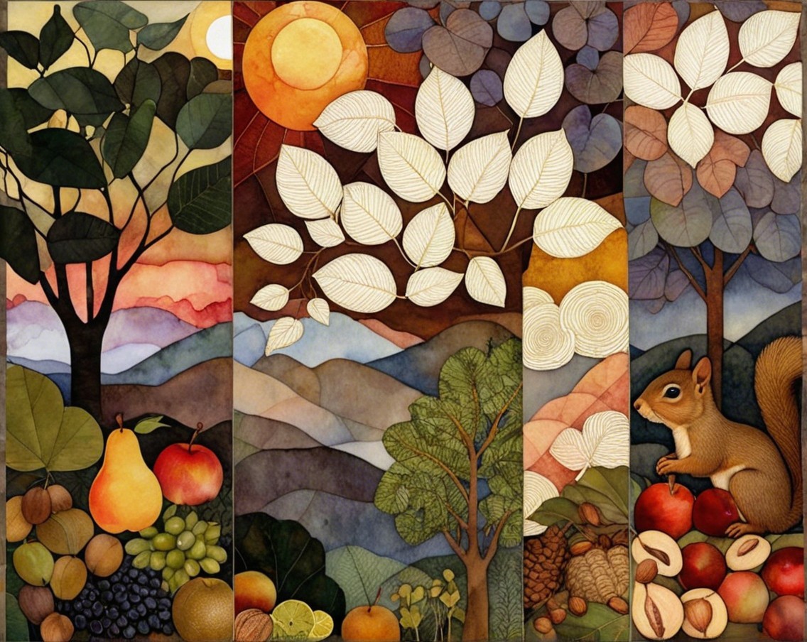 Vibrant Whimsical Landscape with Trees and Fruits