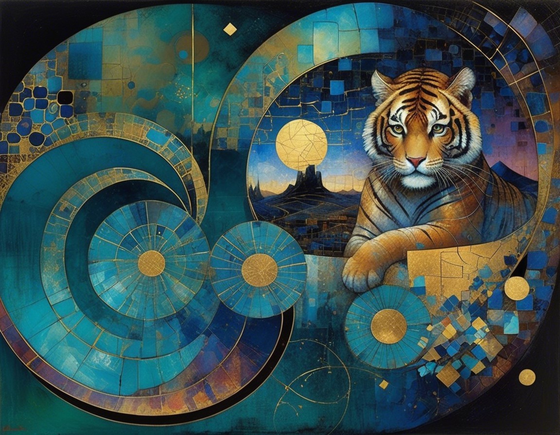 Majestic tiger against vibrant abstract background