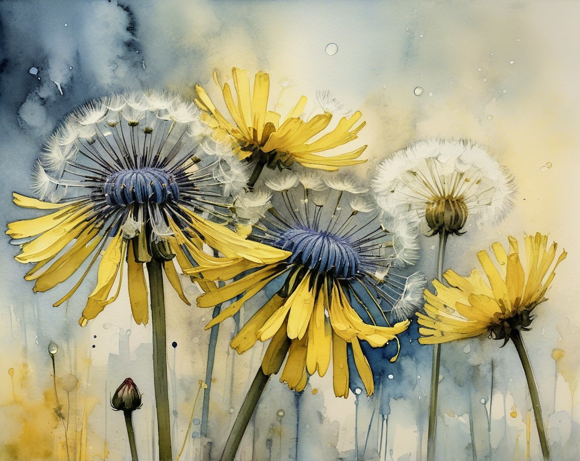 Vibrant Watercolor Illustration of Dandelions in Bloom