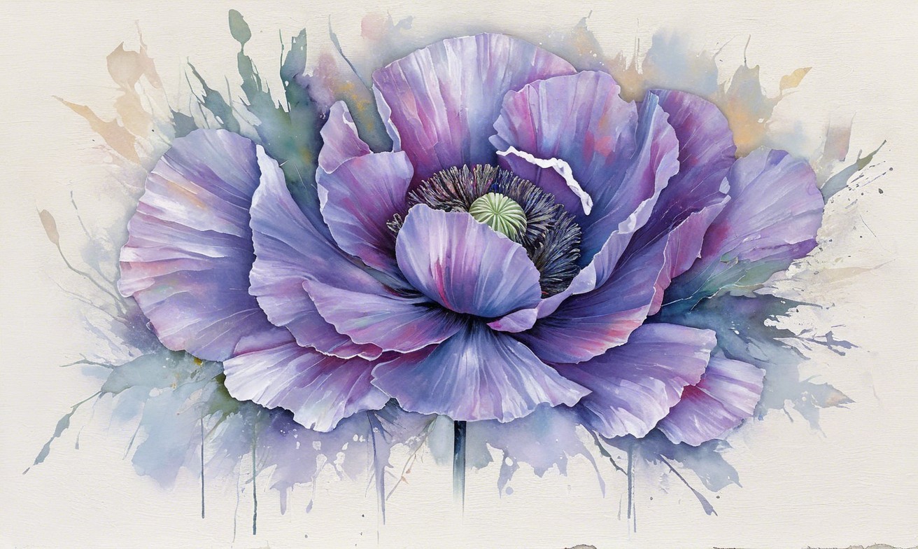 Watercolor Painting of a Large Purple Flower