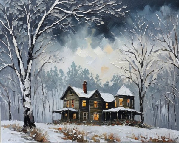 Charming Winter Scene with Snow-Covered House