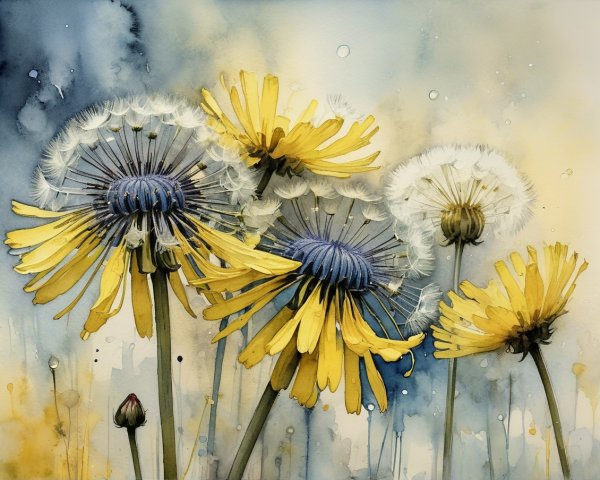 Vibrant Watercolor Illustration of Dandelions in Bloom