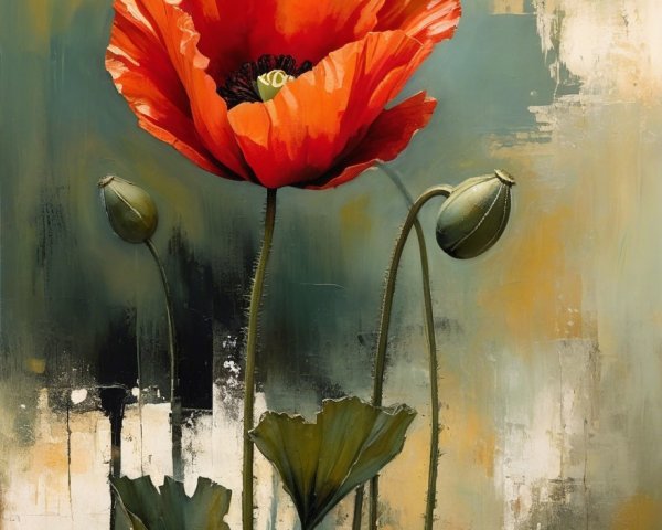Vibrant Red Poppy Flower Against Muted Background