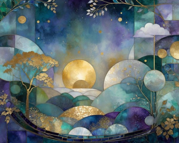 Fantastical Landscape in Stained Glass and Mosaic Style