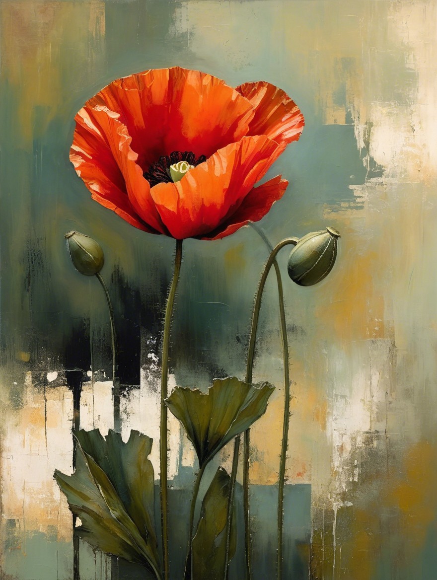 Vibrant Red Poppy Flower Against Muted Background