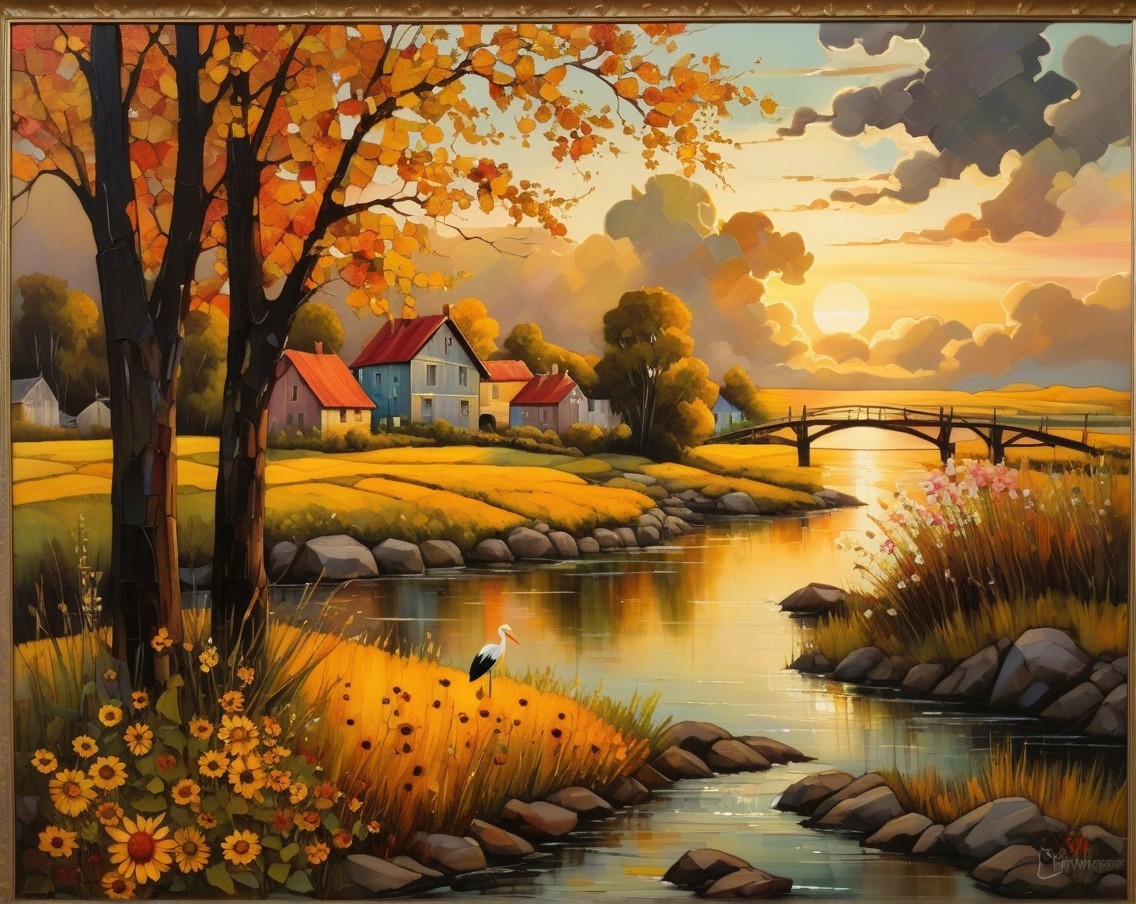 Serene Autumn Landscape with Vibrant Foliage and River