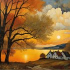 Serene Sunset Over Tranquil Lake with Autumn Foliage