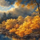 Tranquil Autumn Lake Scene with Rustic Cabin