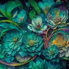 Abstract Nature Art with Sunflowers and Moonlight