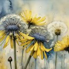 Vibrant Autumn Leaves and Blue Flowers Composition