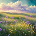 Picturesque Rural Landscape with Rolling Hills and Cottages