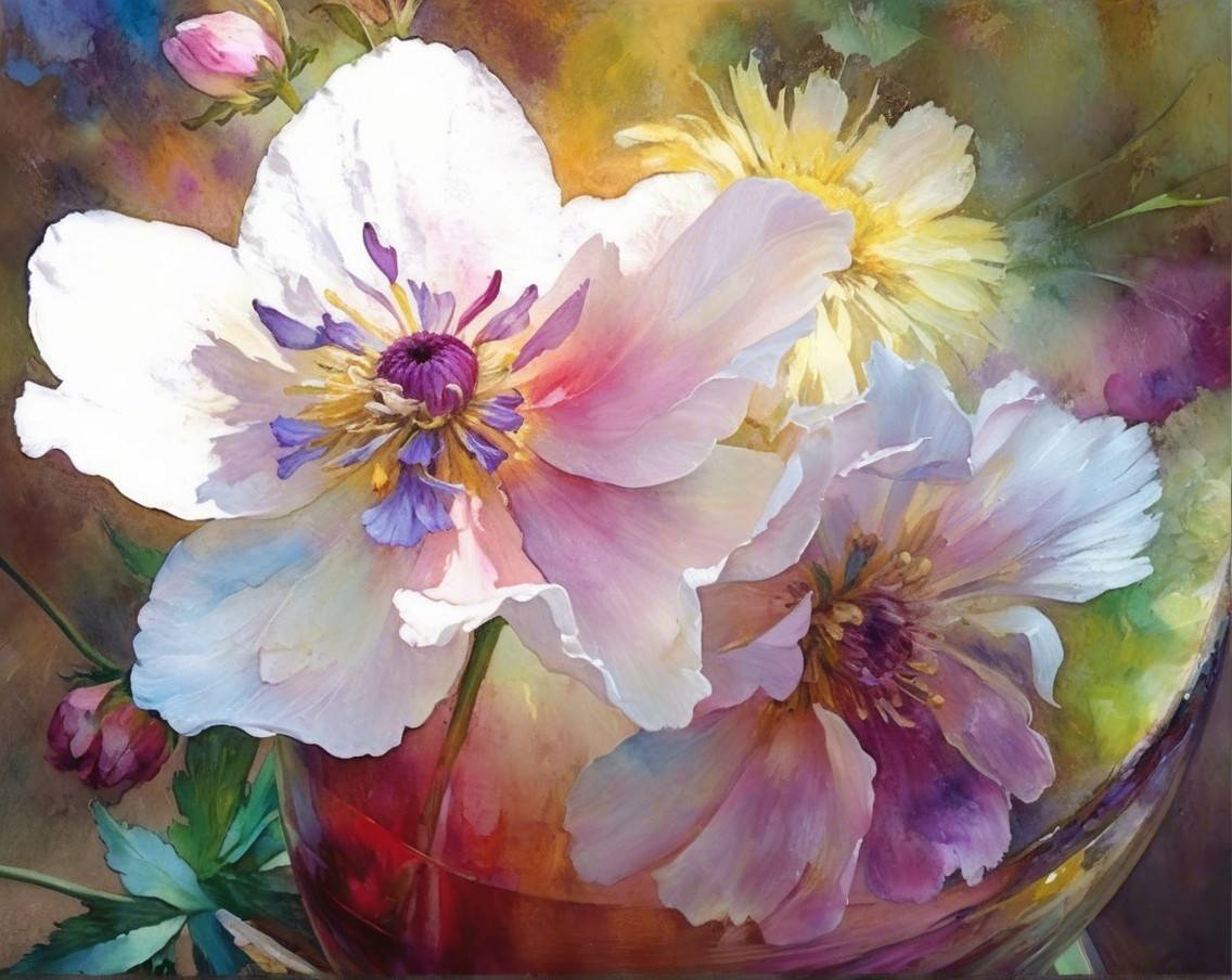 Vibrant Arrangement of Delicate Flowers in Soft Colors