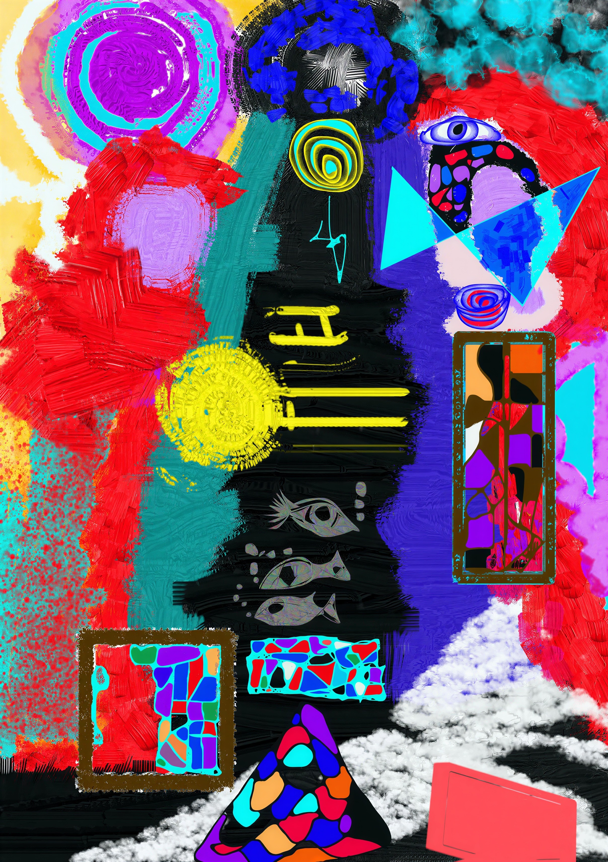 Abstract Mixed Media Painting with Colorful Shapes