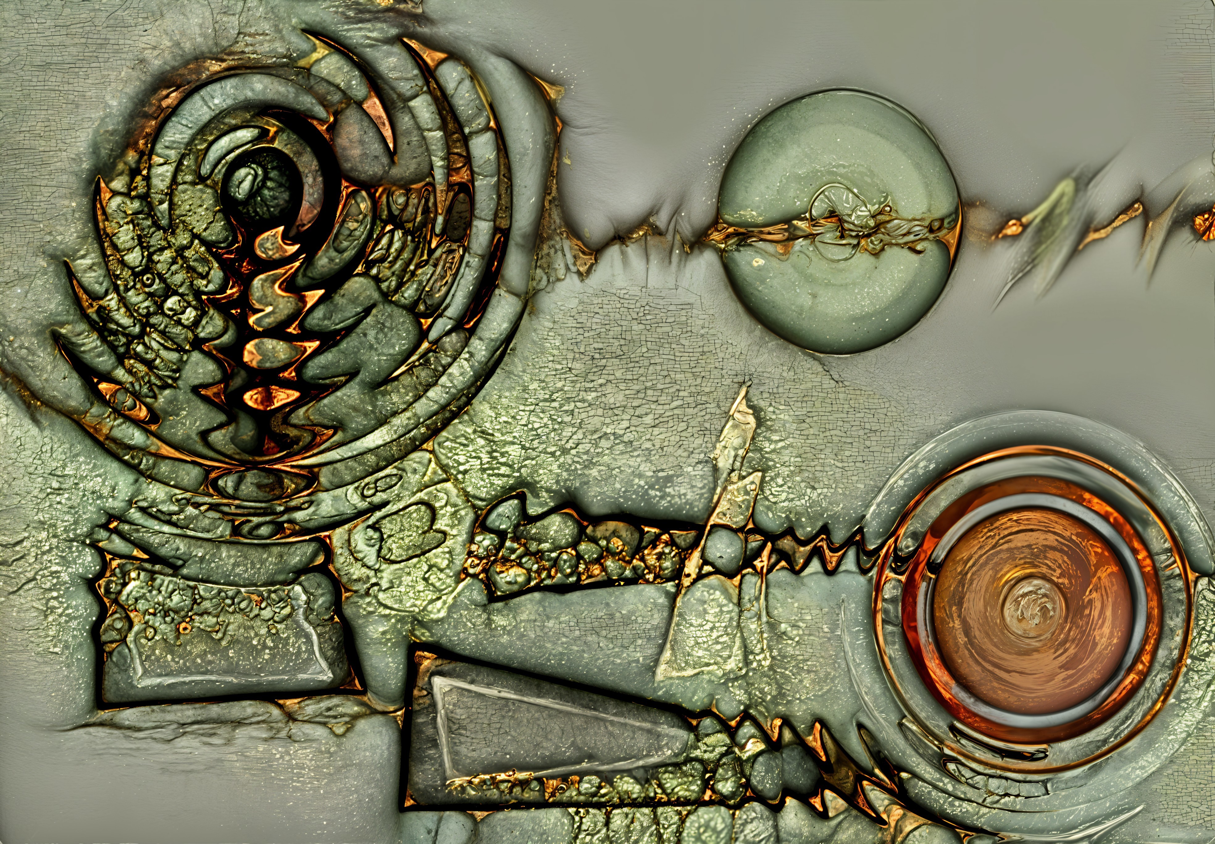 Abstract Composition with Swirling Patterns and Shapes
