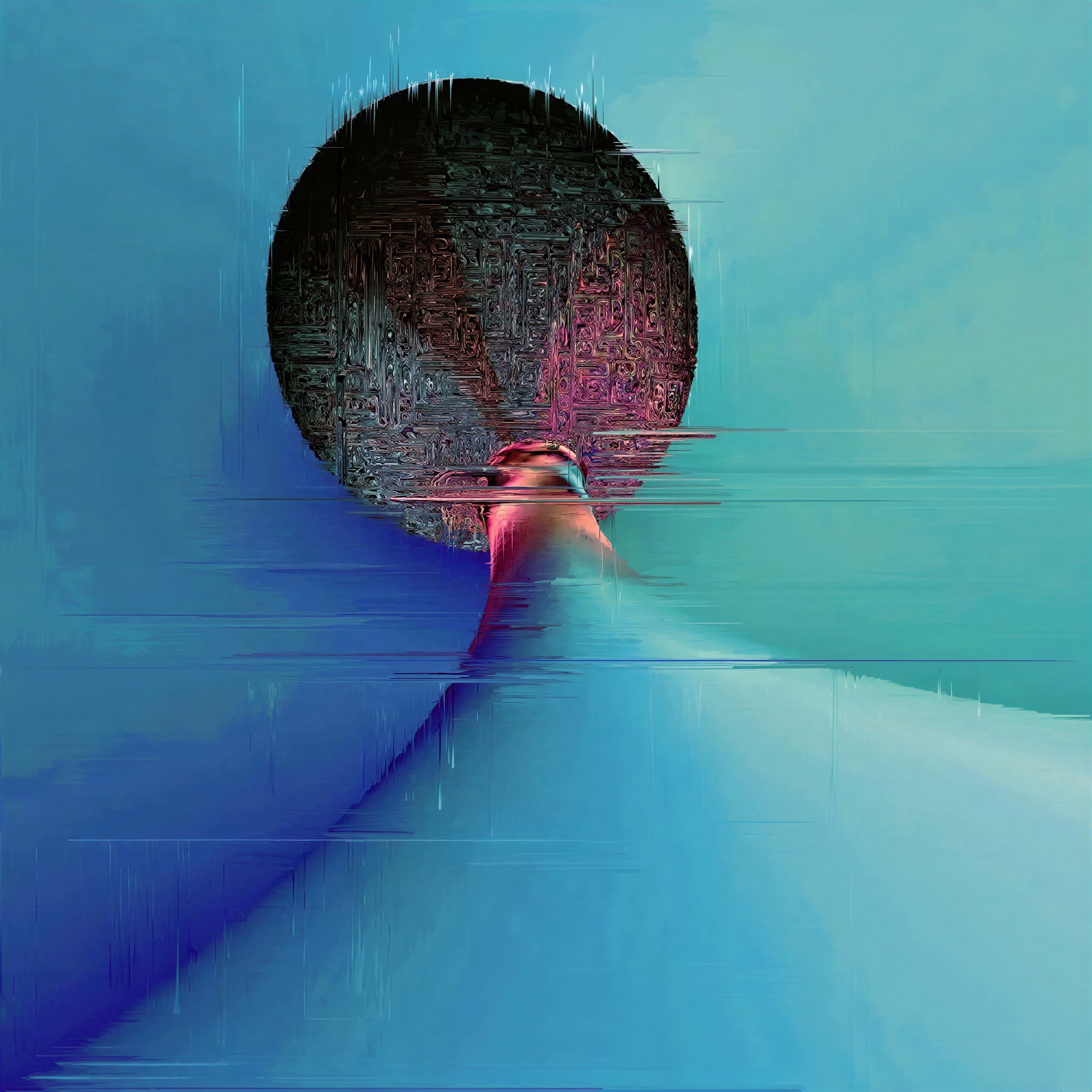 Abstract Digital Landscape with Circular Shape and Waves