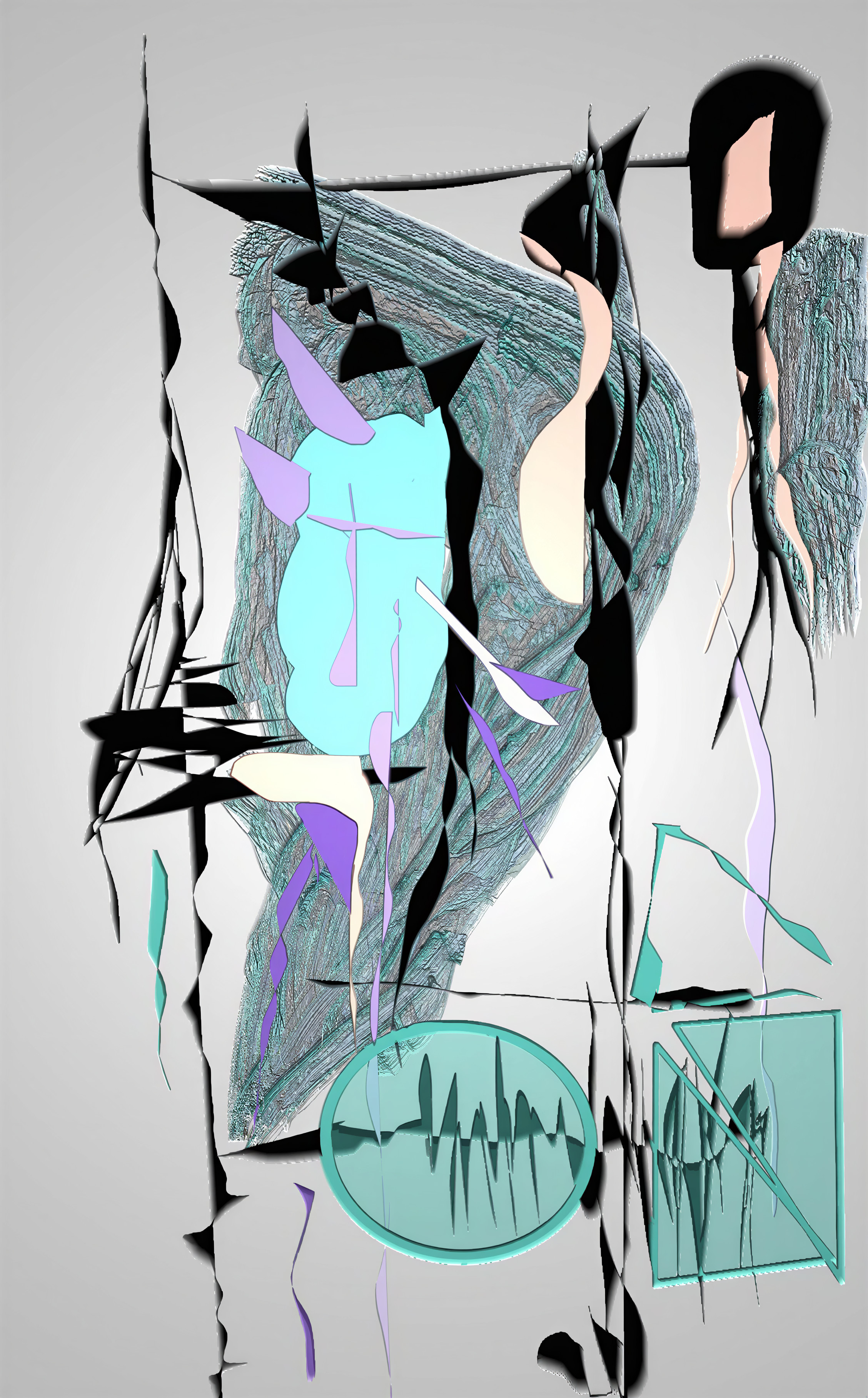 Abstract Composition with Swirling Lines and Shapes