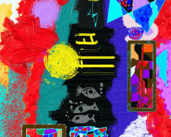 Abstract Mixed Media Painting with Colorful Shapes