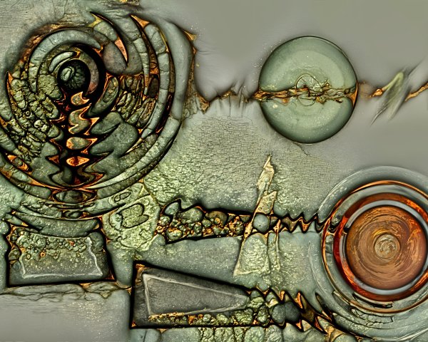 Abstract Composition with Swirling Patterns and Shapes