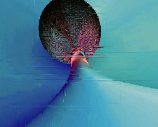 Abstract Digital Landscape with Circular Shape and Waves