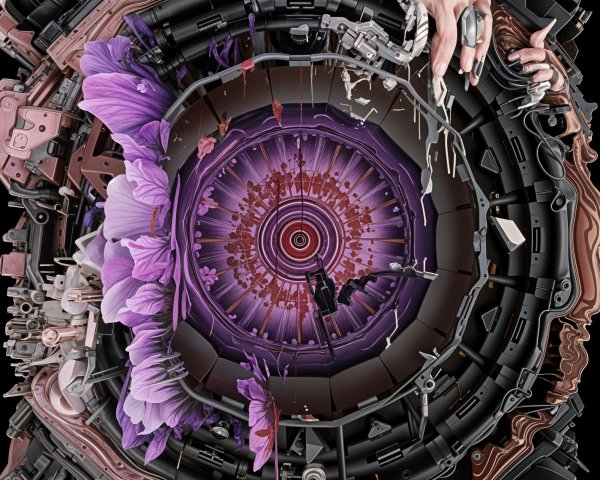 Mechanical and Organic Elements in Vibrant Artwork