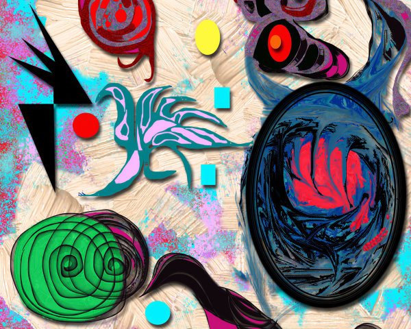 Vibrant Abstract Composition with Dynamic Shapes