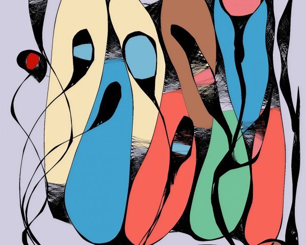 Abstract Composition of Fluid Shapes and Colors